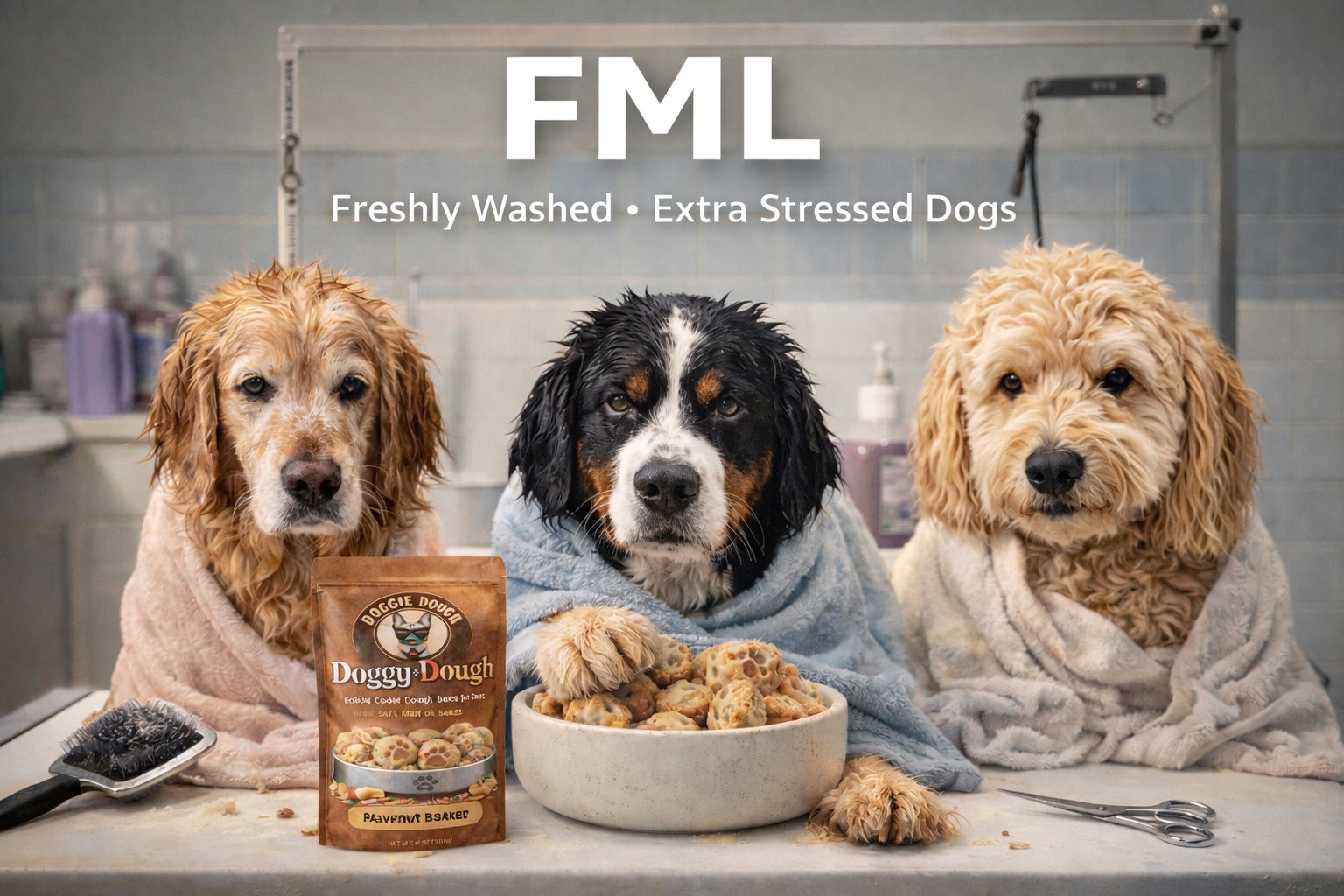 FML: Freshly washed. Extra stressed dogs.